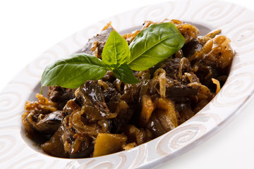 Fried chicken liver on white background