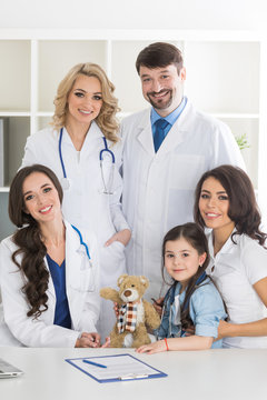 Family and group of doctors