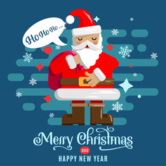 Christmas and New Year card design with a picture of cute Santa with a teddy bear. Vector illustration.