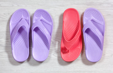 Red and Purple Flip Flops