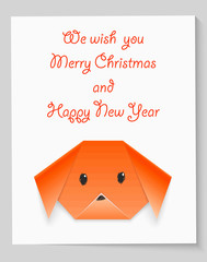 Realistic Paper Dog Greeting Card for New Year and Merry Christmas