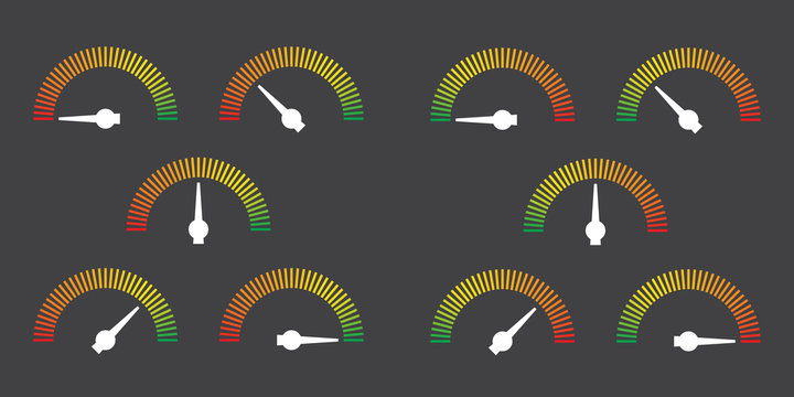 Meter signs infographic gauge element from red to green and green to red vector illustration