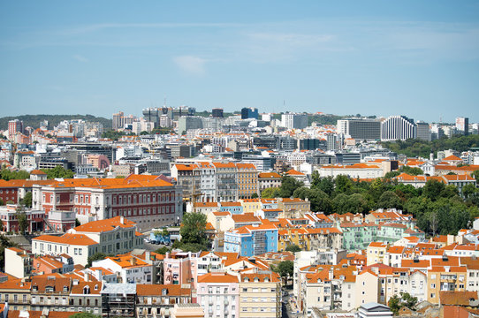 View of old city and modern city of Lisbon.