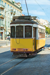Plakat Famous Lisbon tram on the street.