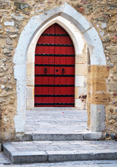 Fototapeta na wymiar View of antique wooden door in castle.