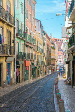 Beautiful narrow old street in Lisbon.