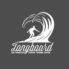 vintage surfing label, badge and emblems