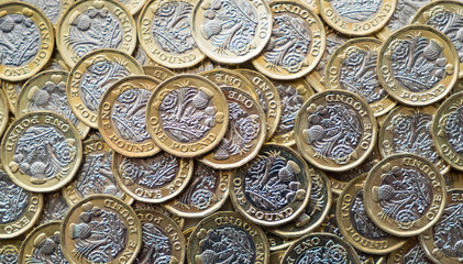 UK money, brithish pound coins - obrazy, fototapety, plakaty