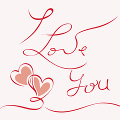 I LOVE YOU hand drawn lettering -- handmade calligraphy,