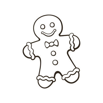 Vector illustration. Hand drawn doodle of Christmas cookies Gingerbread man. New year biscuit ginger man. Cartoon sketch. Isolated on white background  