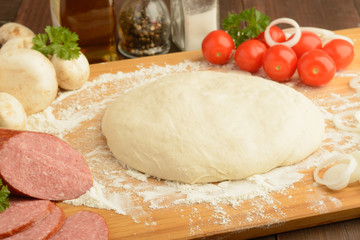 Italian pizza ingredients with dough