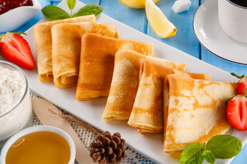 Sweet crepes with fruits