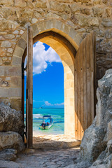 arch in the fortress view of the Caribbean Sea