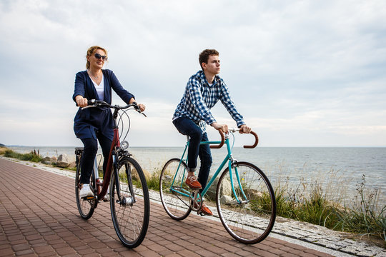 Healthy lifestyle - people riding bicycles
