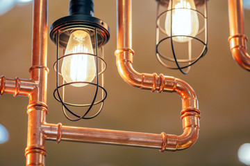 Vintage edison light  lamps and cooper metal tube costruction
