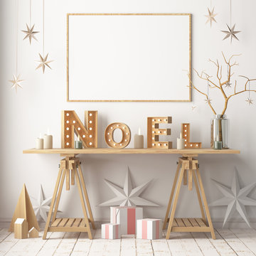 Mock up of the Christmas interior with large letters