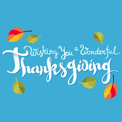 Wishing you a wonderful Thanksgiving. Typography card.