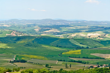 Fototapeta premium Typical Tuscany Landscape with Houses and Hills - Tuscany, Italy