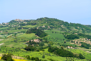 Fototapeta na wymiar Typical Tuscany Landscape with Houses and Hills - Tuscany, Italy