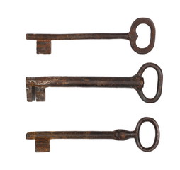 set old rusty key isolated on white background