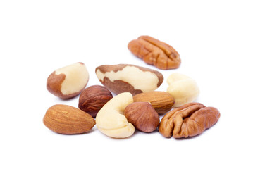 Mixed nuts isolated on white background