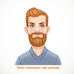 Cute bearded blond men in a casual pullover portrait for avatar isolated on a white background