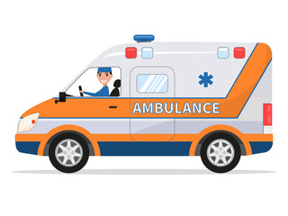 Vector cartoon van medical car with driver man © zhenyakot