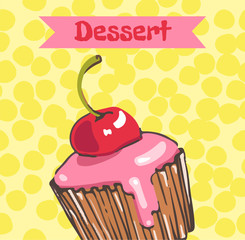 Cupcake with cherry and pink frosting