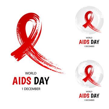 Hand drawn red ribbon, world aids day symbol, 1 december.