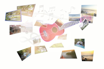 Fototapeta na wymiar Relax to travel by music with ukulele 