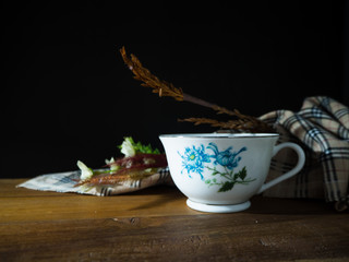 coffee cup and black background