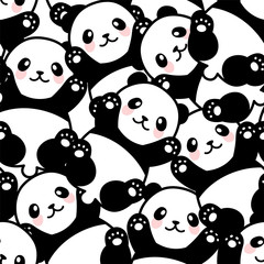 Naklejka premium Cute Panda Seamless Pattern, Vector illustration