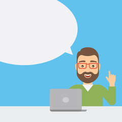 Young man with a raised hand and forefinger.