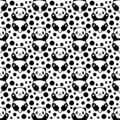 Cute Panda Seamless Pattern, Vector illustration