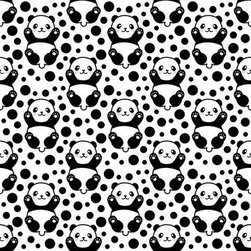 Cute Panda Seamless Pattern, Vector illustration