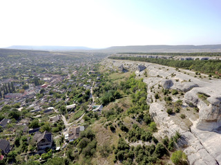 Fototapeta na wymiar Drone aerial view of the cliffs near Bakhchysarai, Crimea