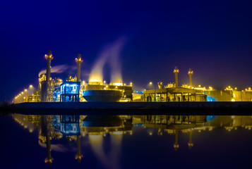 Energy industry,Power plant,Gas petrochemical at night.
