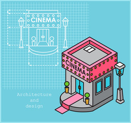 Project cinema in flat and isometric style