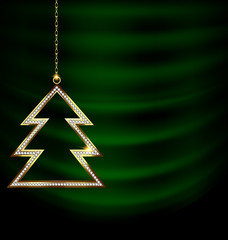 green drape with golden Christmas tree