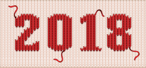 Happy new 2018 year knitted banner, vector illustration