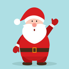 Santa Claus with a raised right hand. Santa Claus stand. Cartoon Christmas holiday character. Cute Father Frost vector illustration. Cartoon character