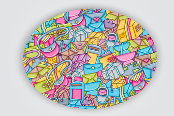 Post and mail delivery concept. 3d cartoon doodle background design. Hand drawn colorful vector