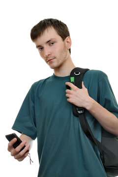 A student with a smartphone 