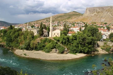 Panoramic view of the old town of Mostar and the river Neretva. Bosnia and Herzegovina, Southeast Europe. © utamaria