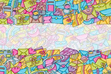 Post and mail delivery concept. 3d cartoon doodle background design. Hand drawn colorful vector