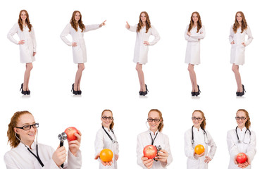 Pretty female doctor isolated on white