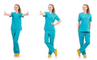 Fototapeta premium Smiling woman-doctor in uniform isolated on white