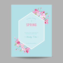 Blooming Spring and Summer Floral Frame. Watercolor Sakura Flowers for Invitation, Wedding, Baby Shower Card in Vector