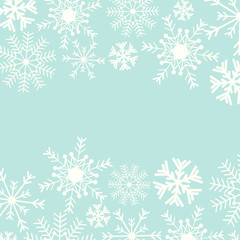 Winter snow card in pastel blue.  Merry Christmas and happy new year background.