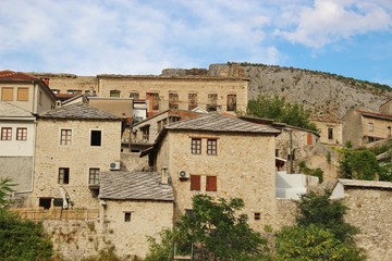 Fototapeta na wymiar Houses in the old town of Mostar, Bosnia and Herzegovina. Southeast Europe.